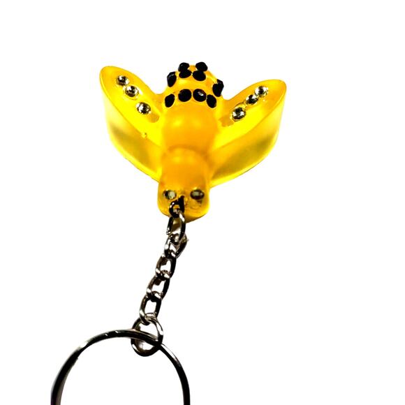 Bee Yellow Hard Plastic Black Silver Rhinestones Keychain Mother Earth - Picture 5 of 7
